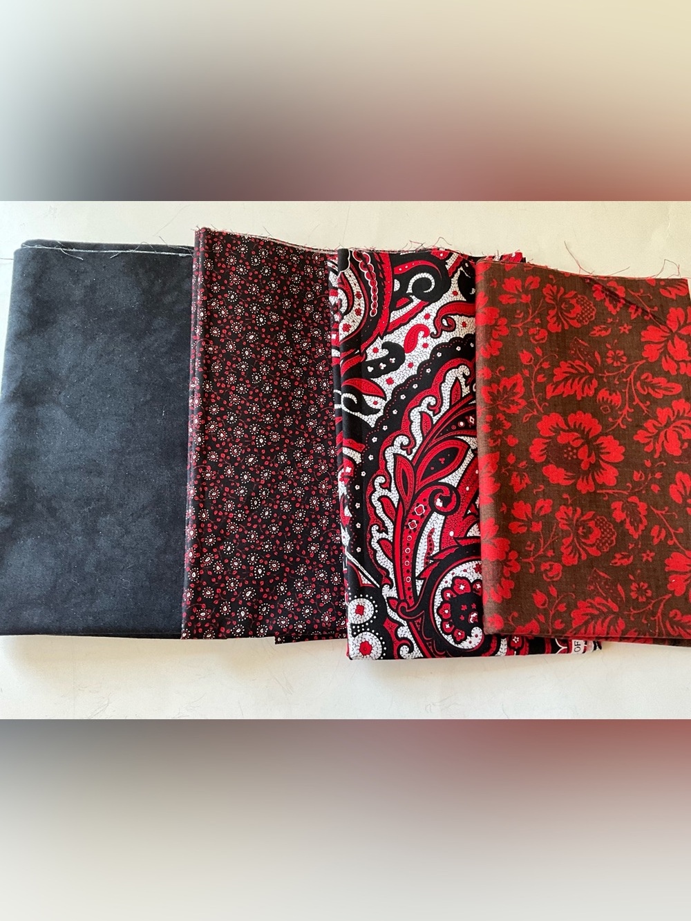 Quilting Fabrics Moda #13654 Black White Red Floral Paisley Solid Cotton